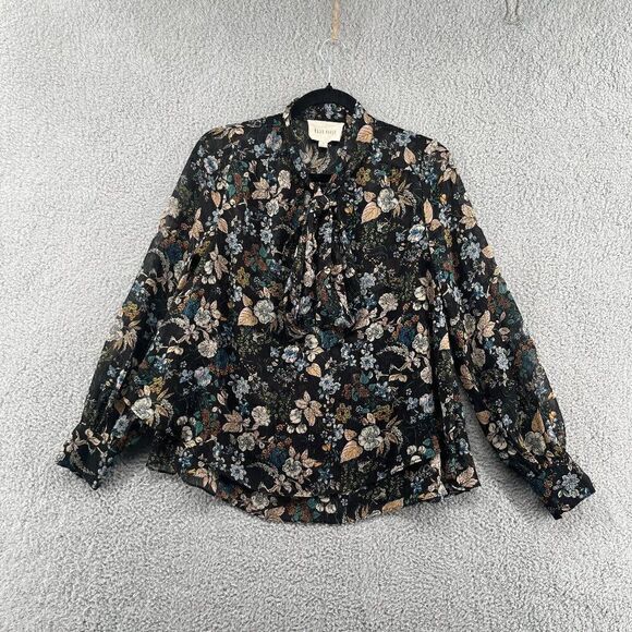 Moon River Tie Neck Floral Chiffon Blouse - Picture 1 of 13
